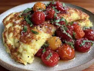 omelette rapide aux tomates cerises et basilic frais - featured image
