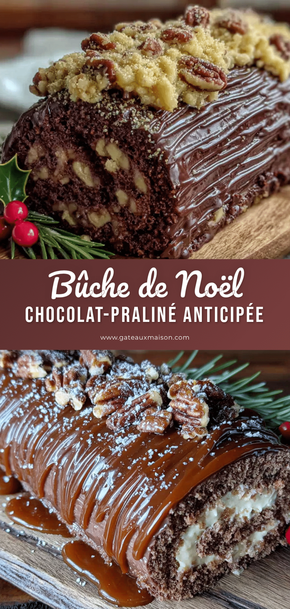 bûche de Noël chocolat-praliné recipe