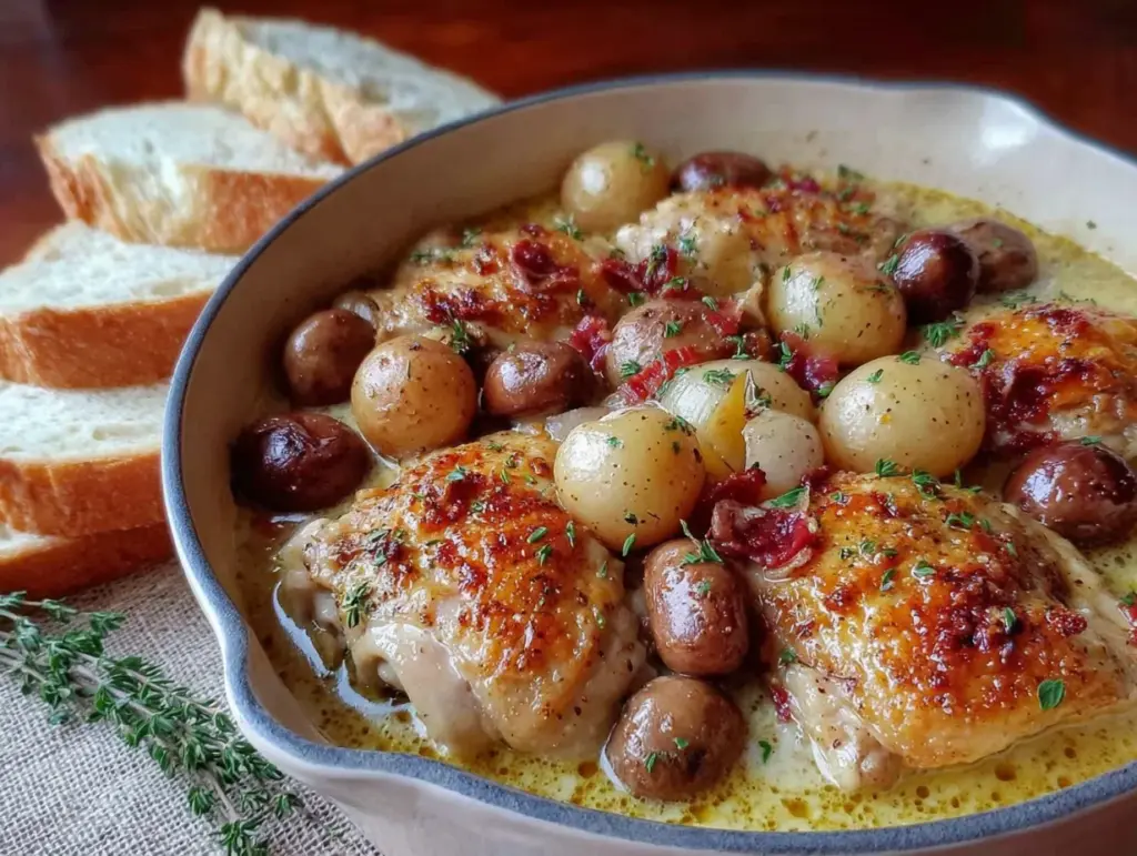 cocotte dautomne au poulet crémeux et champignons - featured image