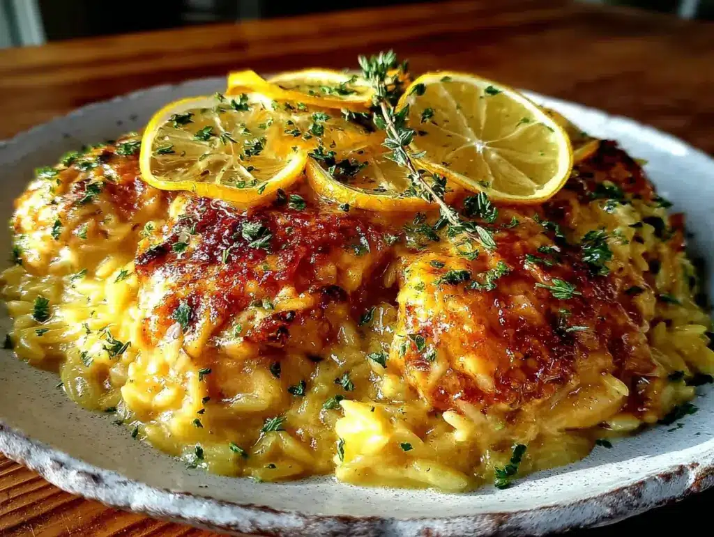 crémeux poulet citron orzo facile - featured image