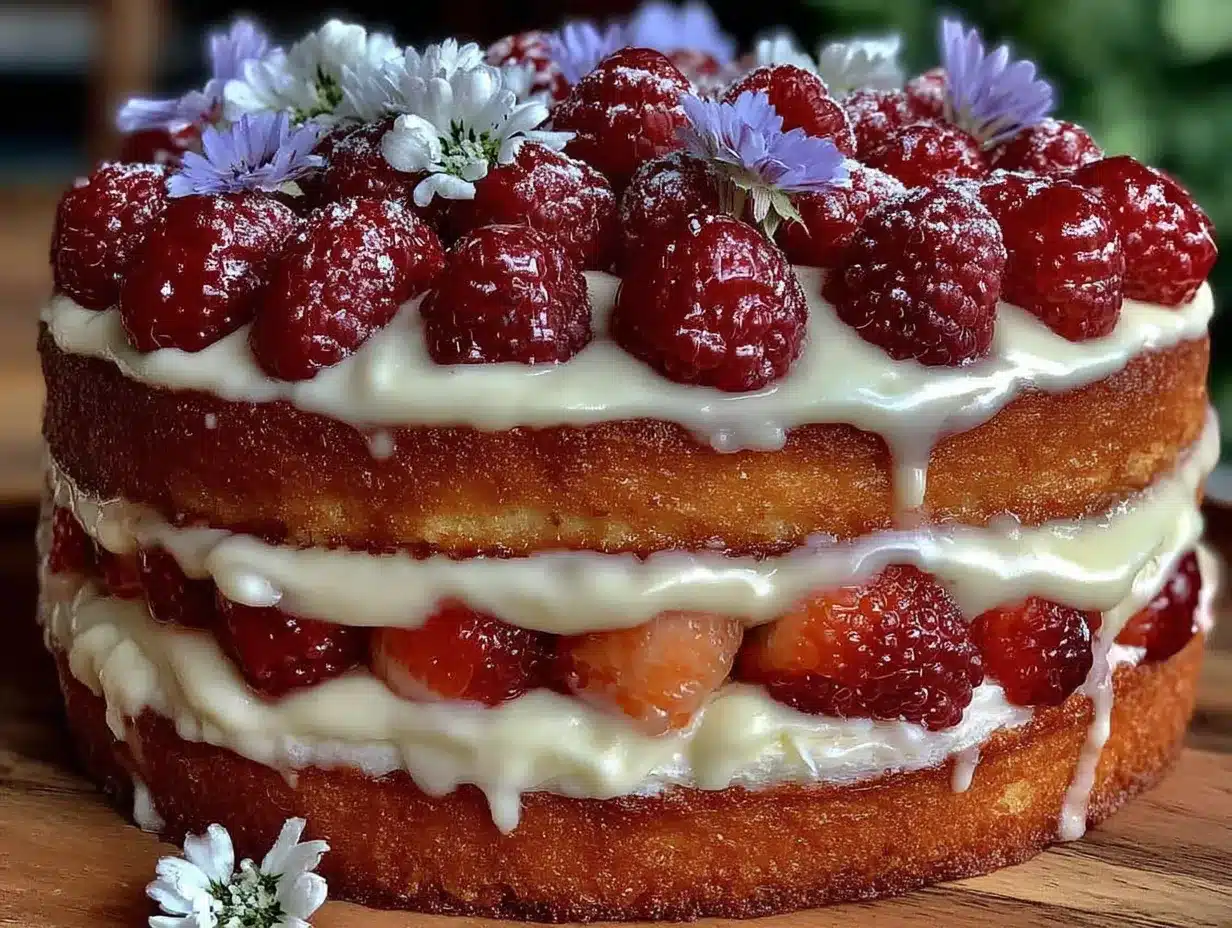 gâteau anniversaire vanille framboise crémeux preparation steps