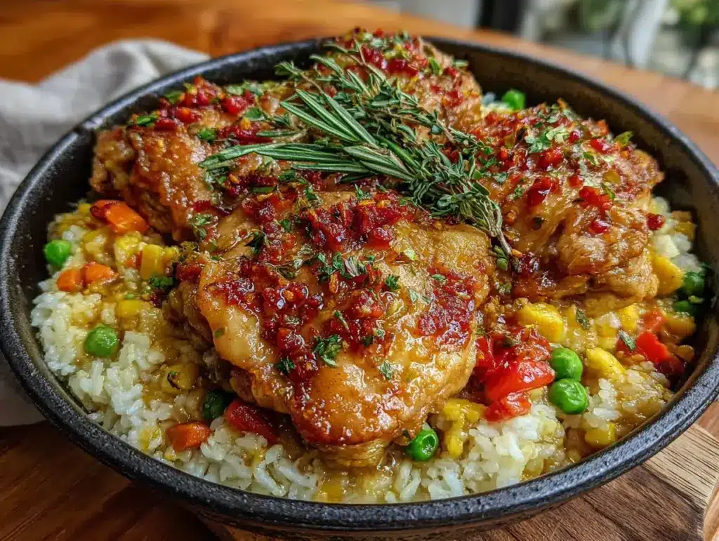 poulet et riz doré à la poêle - featured image