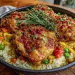 poulet et riz doré à la poêle - featured image