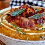 Soupe de potiron rôtie crémeuse au bacon croustillant - featured image